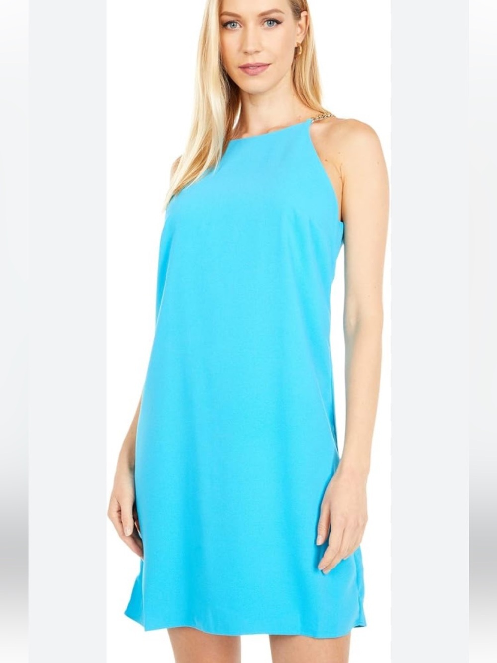 Lilly Pulitzer Turquoise Blue Mini Dress with Gold Chain Straps. 10